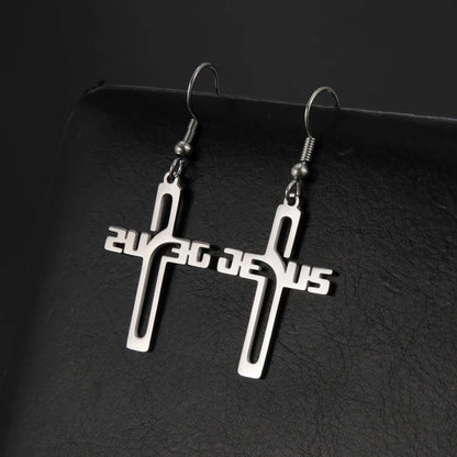 Christian Jesus Cross Dangle Earring for Women Girl Stainless Steel Jewelry Drop Earrings Mother Day Mother Gift