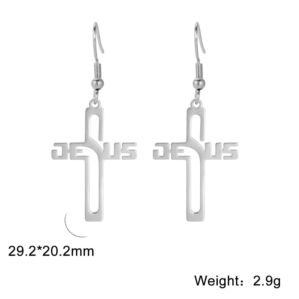 Christian Jesus Cross Dangle Earring for Women Girl Stainless Steel Jewelry Drop Earrings Mother Day Mother Gift