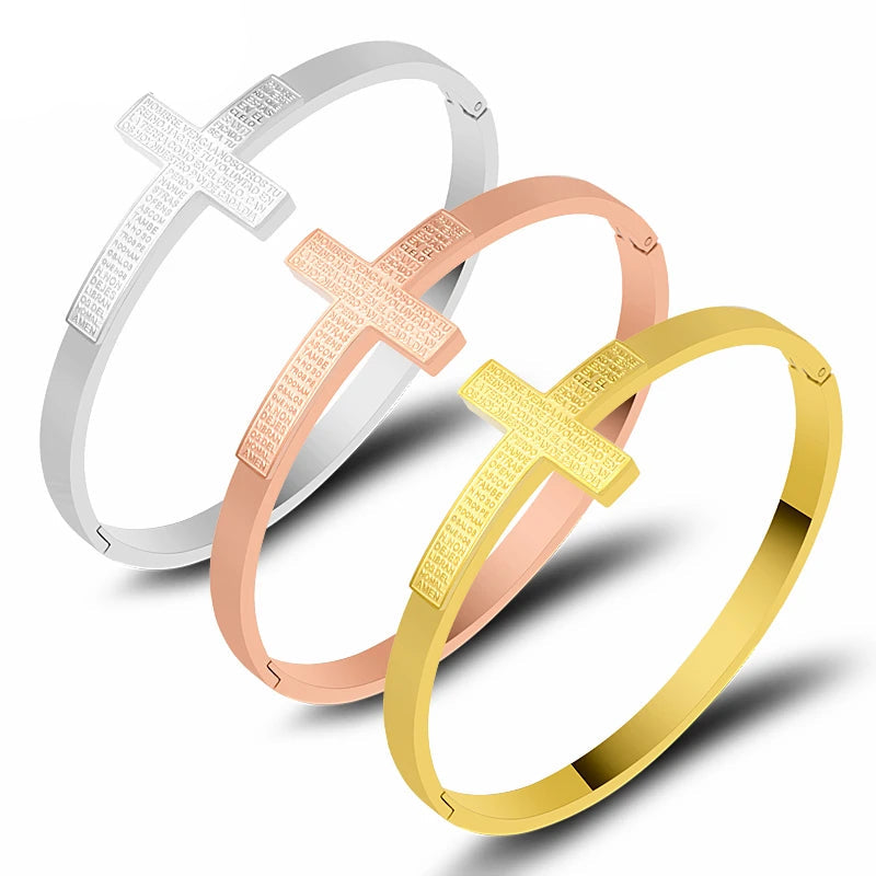 Bible Scripture Cross Bangle Bracelet