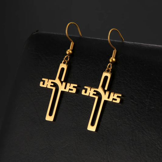 Christian Jesus Cross Dangle Earring for Women Girl Stainless Steel Jewelry Drop Earrings Mother Day Mother Gift