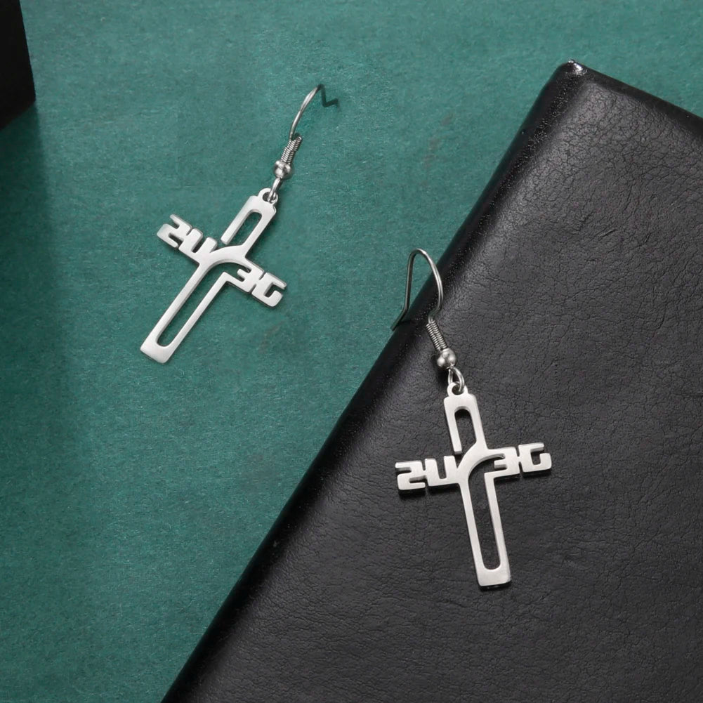 Christian Jesus Cross Dangle Earring for Women Girl Stainless Steel Jewelry Drop Earrings Mother Day Mother Gift