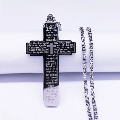 Stainless Steel Big Pendant Christian Bible Cross Necklace
