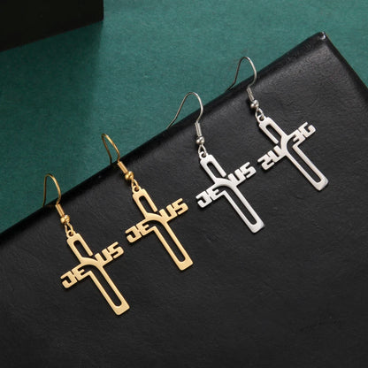 Christian Jesus Cross Dangle Earring for Women Girl Stainless Steel Jewelry Drop Earrings Mother Day Mother Gift
