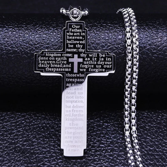 Stainless Steel Big Pendant Christian Bible Cross Necklace