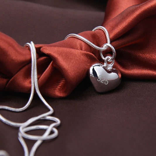 Silver Heart Pendant Necklace for Women