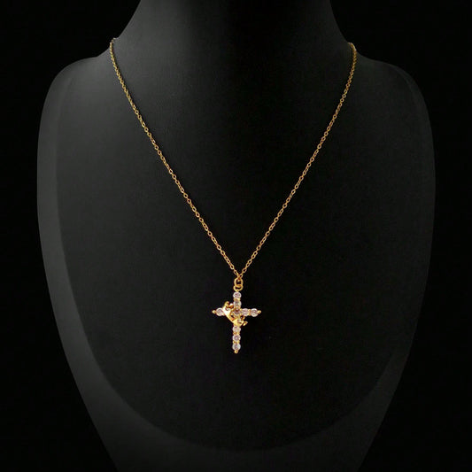 Cross Border Fashion Stainless Steel Crown Cross Pendant Necklace Rotatable Full Zircon Cross Zirconium Necklace Wholesale