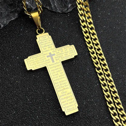 Stainless Steel Big Pendant Christian Bible Cross Necklace