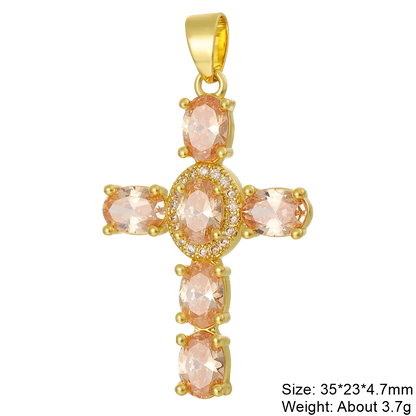 Juya Handmade 18K Real Gold Plated Cubic Zirconia Christian Cross Charms For DIY Rosary Religious Pendant Jewelry Making - Blessings is Here