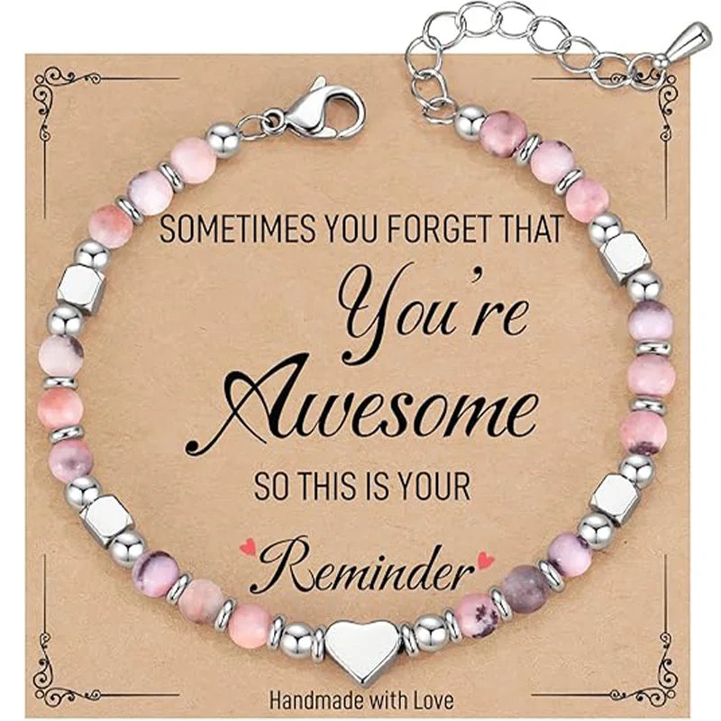Faith Heart Natural Stone Bracelet for Women – Christian Gift, Adjustable Beaded Bracelet, Meaningful Jewelry Gift for Mom, Daughter, Friend - 1 piece
