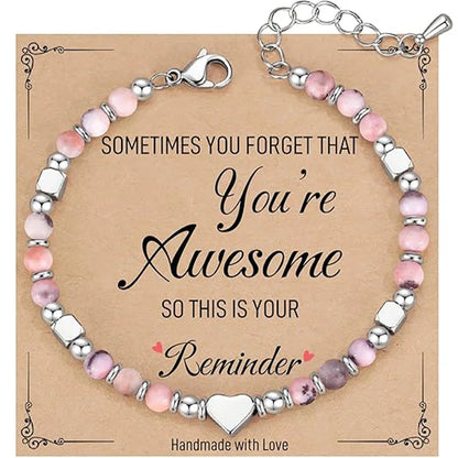Faith Heart Natural Stone Bracelet for Women – Christian Gift, Adjustable Beaded Bracelet, Meaningful Jewelry Gift for Mom, Daughter, Friend - 1 piece