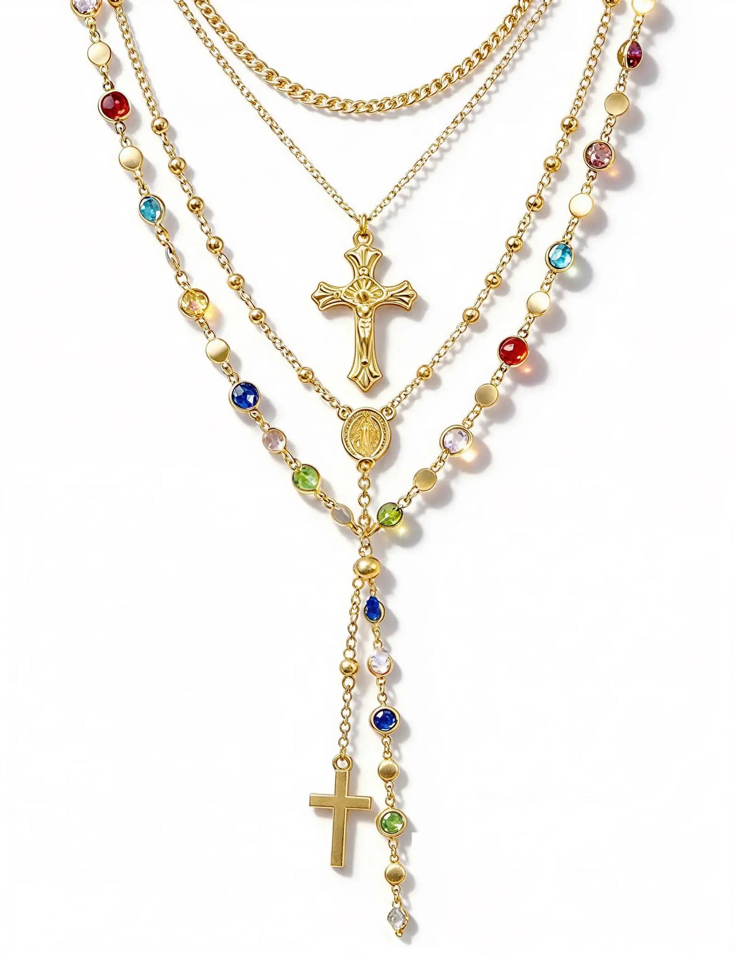 Layered Cross Necklaces for Women Trendy, Bohemian Bead Pearl Y Long Pendant Necklace Set, Vintage Rosary Necklace Adjustable