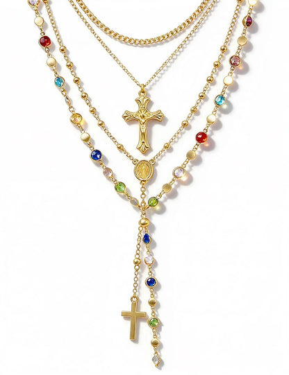 Layered Cross Necklaces for Women Trendy, Bohemian Bead Pearl Y Long Pendant Necklace Set, Vintage Rosary Necklace Adjustable