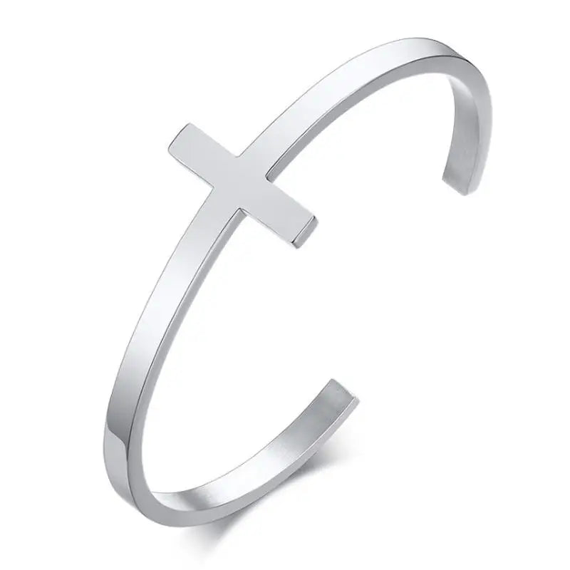Retro Stainless Steel Christian Cross Cuff Bracelet for Men and Women Praying Catholic Religious Amulet Lucky Jewelry Gift - Blessings is Here