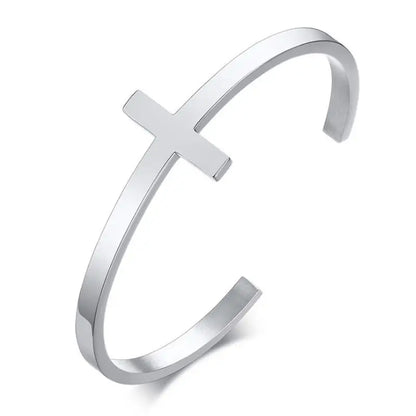 Retro Stainless Steel Christian Cross Cuff Bracelet for Men and Women Praying Catholic Religious Amulet Lucky Jewelry Gift - Blessings is Here