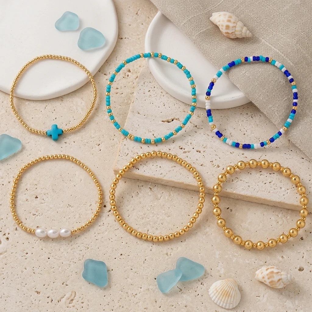 6PCS Bohemian Cross Beaded Bracelet Set for Women