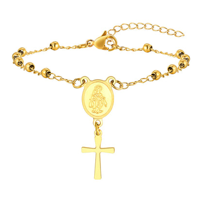 Cross & Virgin Mary Gold Rosary Bracelet