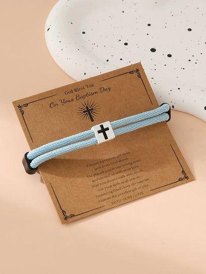 Braided Cross Bracelet for Men And Women Adjustable Hand Rope with Metal Knot Christian Baptism Gifts Christian Jewelry - Blessings is Here