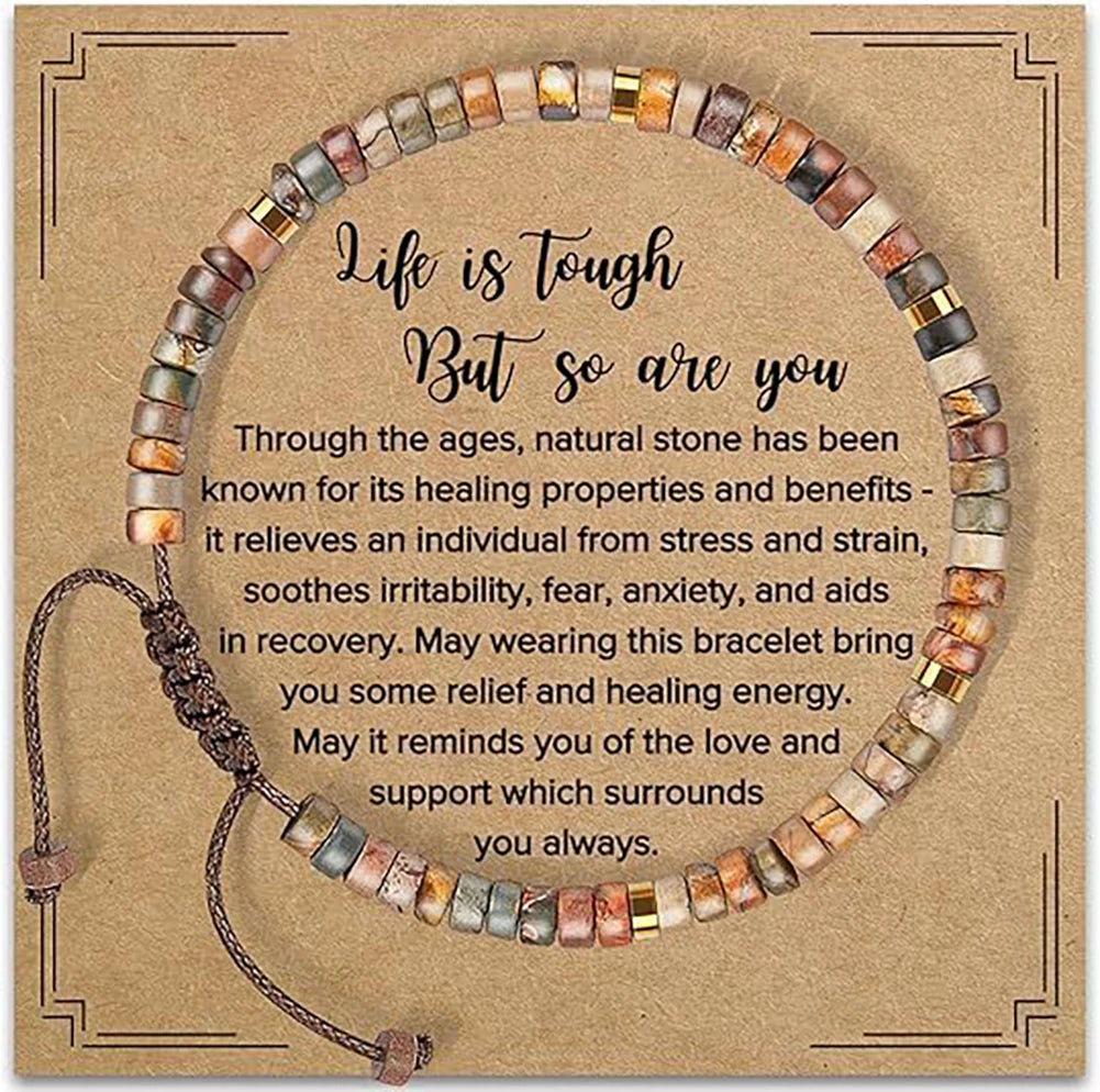 Healing Crystal Motivational Bracelet Positive Affirmation Anxiety Relief Good Luck Charm for Women Men Teens