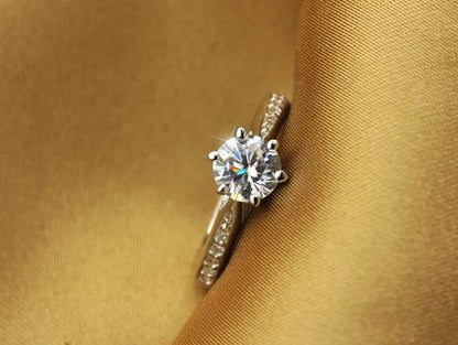 Luxury 925 Sterling Silver Six-Claw Diamond Ring