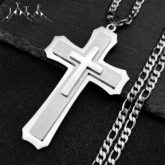 Big Jesus Christian Cross Pendant Necklace for Man Women Stainless Steel Silver Color Link Figaro NK Chain Male Collier Jewelry - Blessings is Here