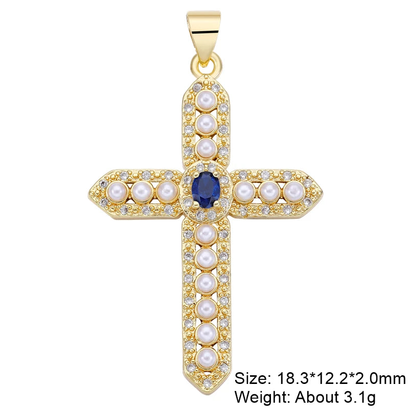 Juya Handmade 18K Real Gold Plated Cubic Zirconia Christian Cross Charms For DIY Rosary Religious Pendant Jewelry Making - Blessings is Here