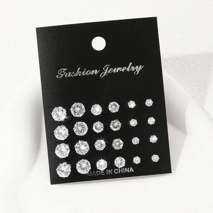 12-Pair Zirconia Stud Earring Set