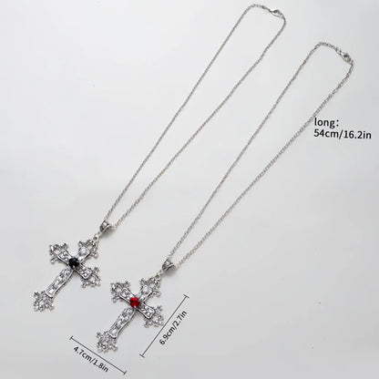 Gothic Unisex Punk Crystal Big Cross Necklace