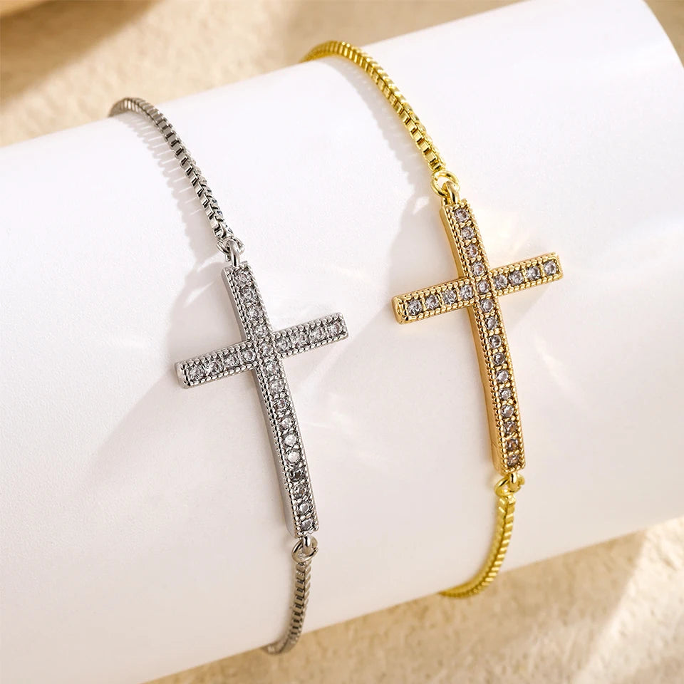 Yupsk Fashion Zircon Crystal Cross Bracelet For Women Adjustable Golden Chain Charm Minimalist Daily Jewelry - Blessings is Here