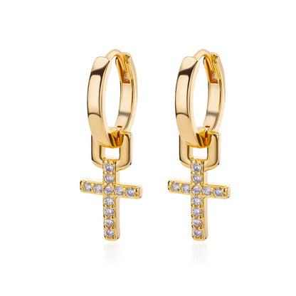 Stainless Steel Zircon Cross Dangle Christian Earrings