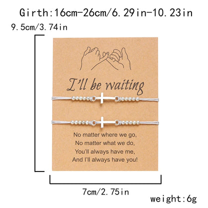 2Pcs/Set New Simple Cross Braided Bracelet for Women Men Handmade Adjustable Friendship Couple Bracelet Christian Prayer Jewelry