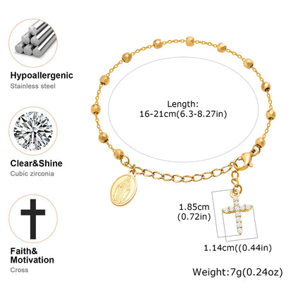 Stainless Steel Cubic Zirconia Cross Rosary Bracelet
