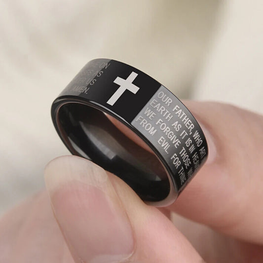 Bible Prayer Stainless Steel Jesus Cross Ring