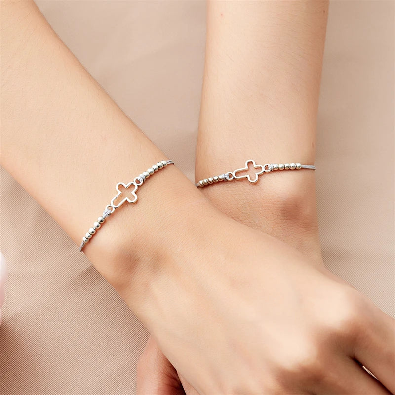 2Pcs/Set New Simple Cross Braided Bracelet for Women Men Handmade Adjustable Friendship Couple Bracelet Christian Prayer Jewelry