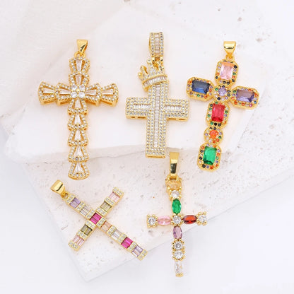 Juya Handmade 18K Real Gold Plated Cubic Zirconia Christian Cross Charms For DIY Rosary Religious Pendant Jewelry Making - Blessings is Here
