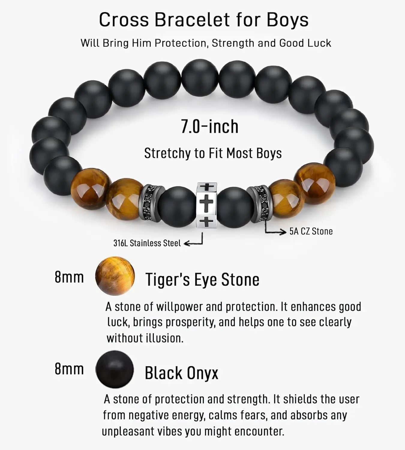 Cross Bracelet Men Boys Gifts for Teen Boys Son Grandson Nephew, Birthday Graduation Christian First Communion Confirmation Gift