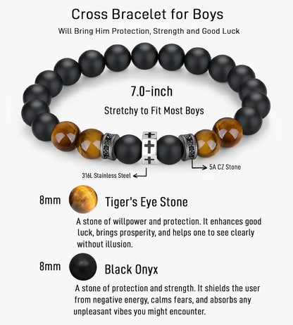 Cross Bracelet Men Boys Gifts for Teen Boys Son Grandson Nephew, Birthday Graduation Christian First Communion Confirmation Gift