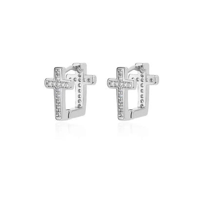 Stainless Steel Zircon Cross Dangle Christian Earrings