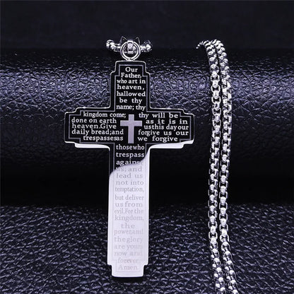 Stainless Steel Big Pendant Christian Bible Cross Necklace