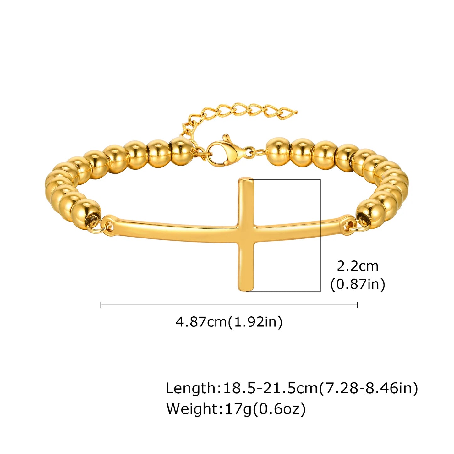 Vnox Saint Benedict Cross Bracelets,Stainless Steel Bead Chain Stretch Strand Bracelets For Women Men,Religion Jewelry Christ - Blessings is Here