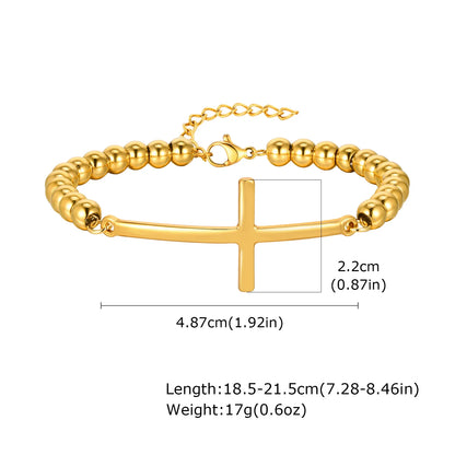 Vnox Saint Benedict Cross Bracelets,Stainless Steel Bead Chain Stretch Strand Bracelets For Women Men,Religion Jewelry Christ - Blessings is Here