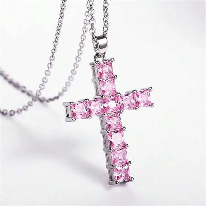 Gold Multi-Color Crystal Cross Necklace