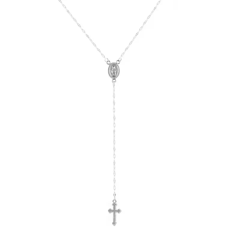 Boho Religious Vintage Christian Cross Rosary Necklace - Blessings is Here