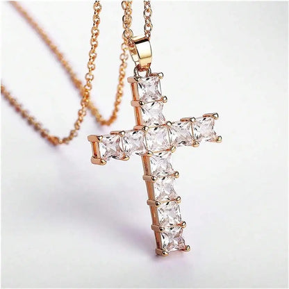 Gold Multi-Color Crystal Cross Necklace
