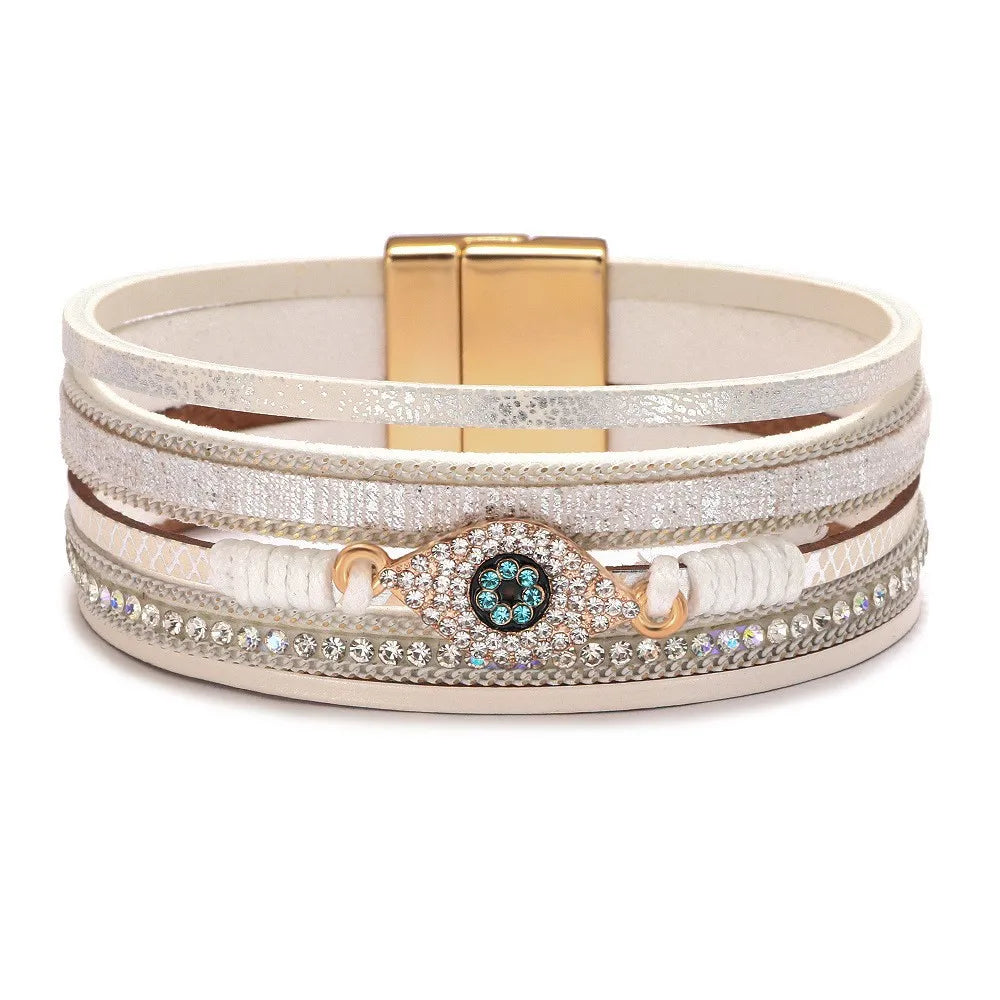 Blessed Cross PU Leather Bracelet – Bohemian Christian Rhinestone Wrap Bracelet for Women | Vintage Faith Jewelry Gift | Blessings Is Here