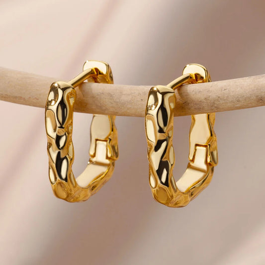Stainless Steel Gold Heart Zircon Hoop Earrings