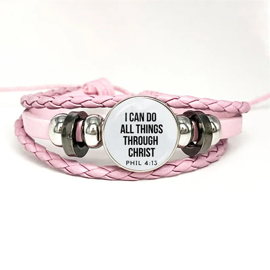 Multilayer Christian Faith Bible Verse Leather Bracelet