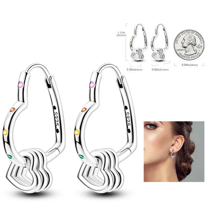 925 Silver Heart & Star Zircon Hoop Earrings