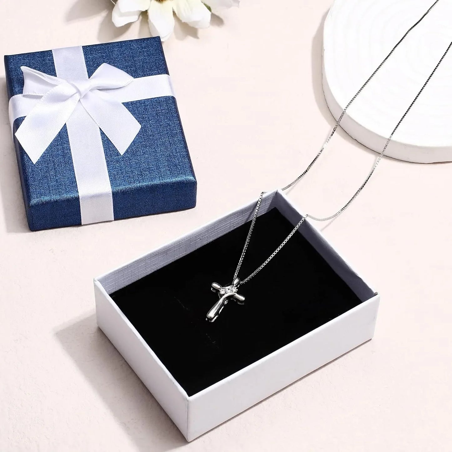925 Sterling Silver Cross Necklace for Women | Cubic Zirconia Cross Pendant with 18" Box Chain | Christian Faith Jewelry Gift for Women