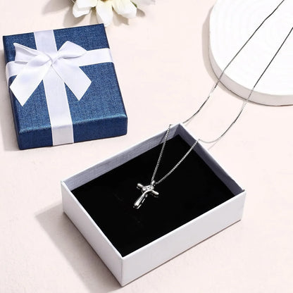 925 Sterling Silver Cross Necklace for Women | Cubic Zirconia Cross Pendant with 18" Box Chain | Christian Faith Jewelry Gift for Women