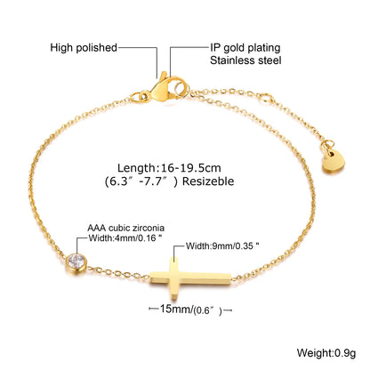 Birthstone Zirconia Thin Chain Link Cross Bracelet Stainless Steel Women's Adjustable Link Stacked Layered Chain Bracelets